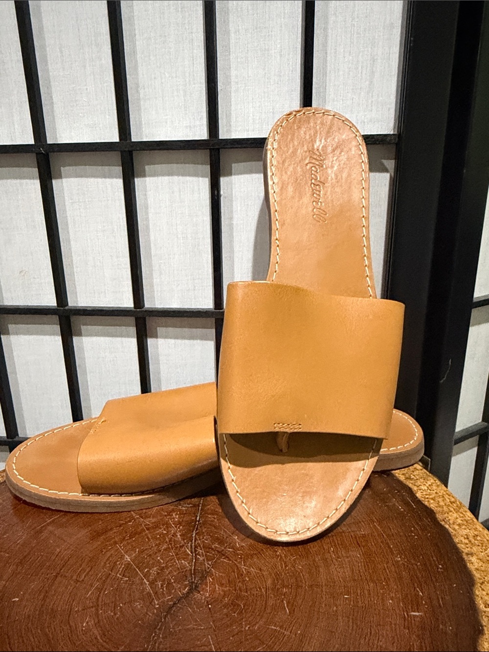 Madewell Tan Leather Slide Sandals EUC Size 9 Rubber Sole
